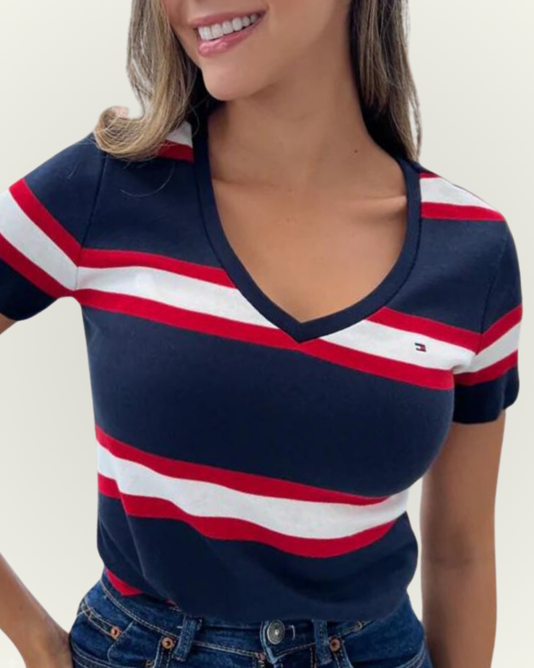 Blusa Tommy Hilfiger color azul rayas blanco y rojo