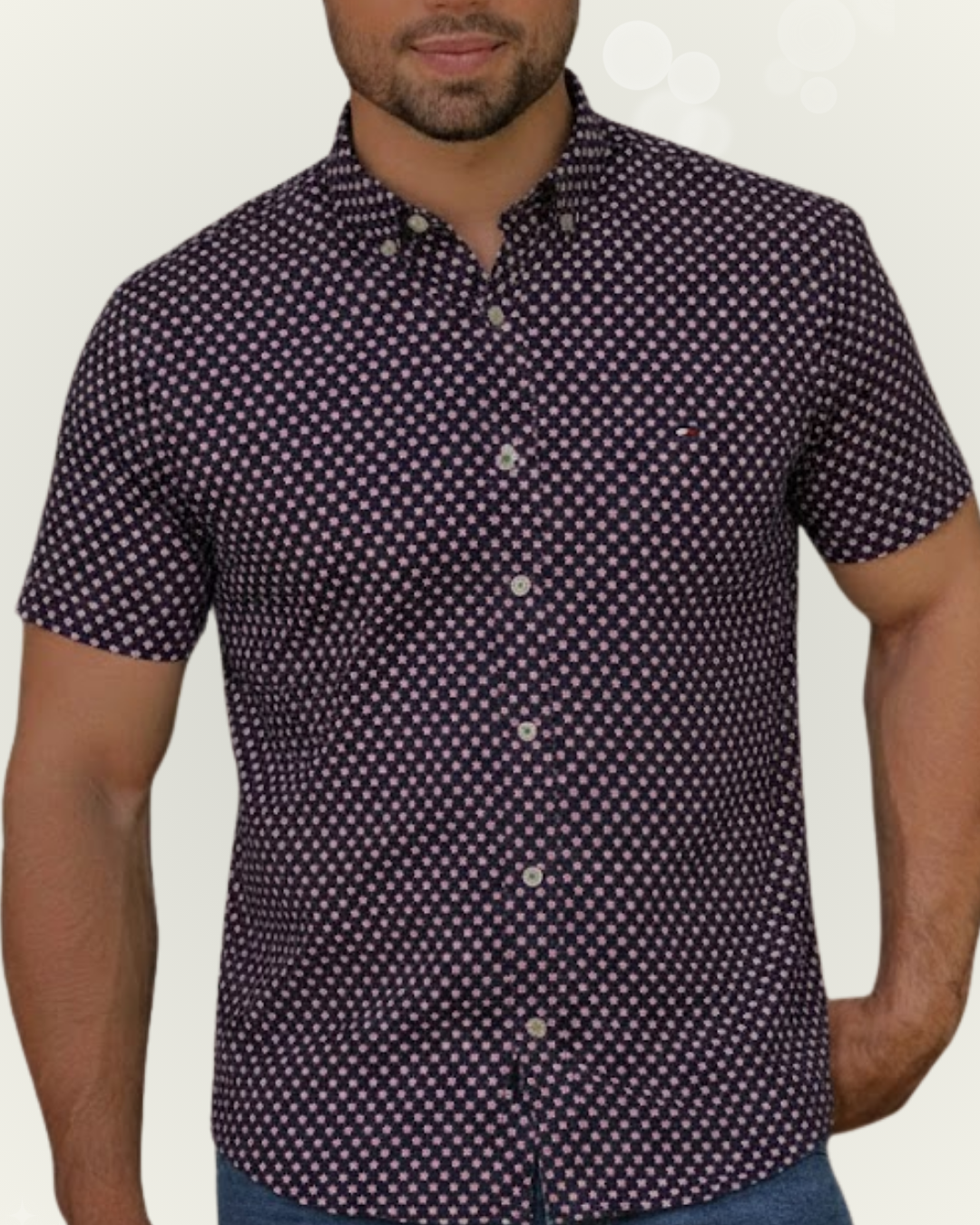 Camisa Tommy Hilfiger Slim Fit color azul puntos multicolor