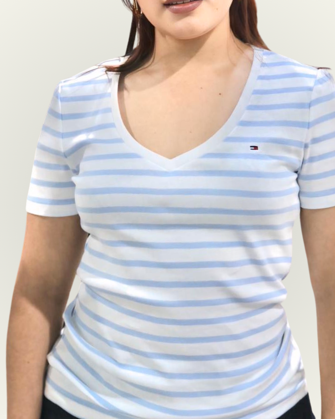 Blusa Tommy Hilfiger color blanco rayas celestes