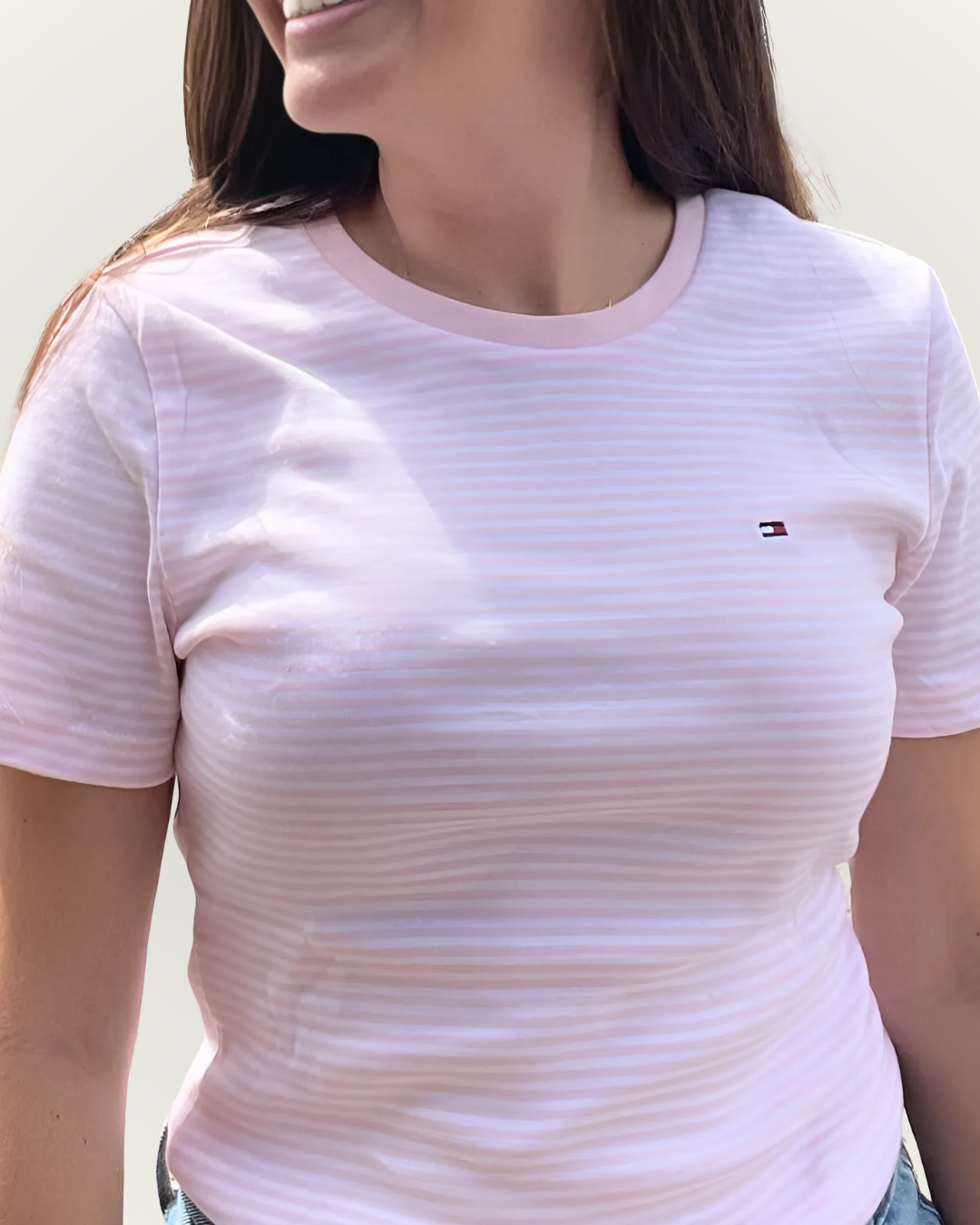 Blusa Tommy Hilfiger color rosada rayas blancas