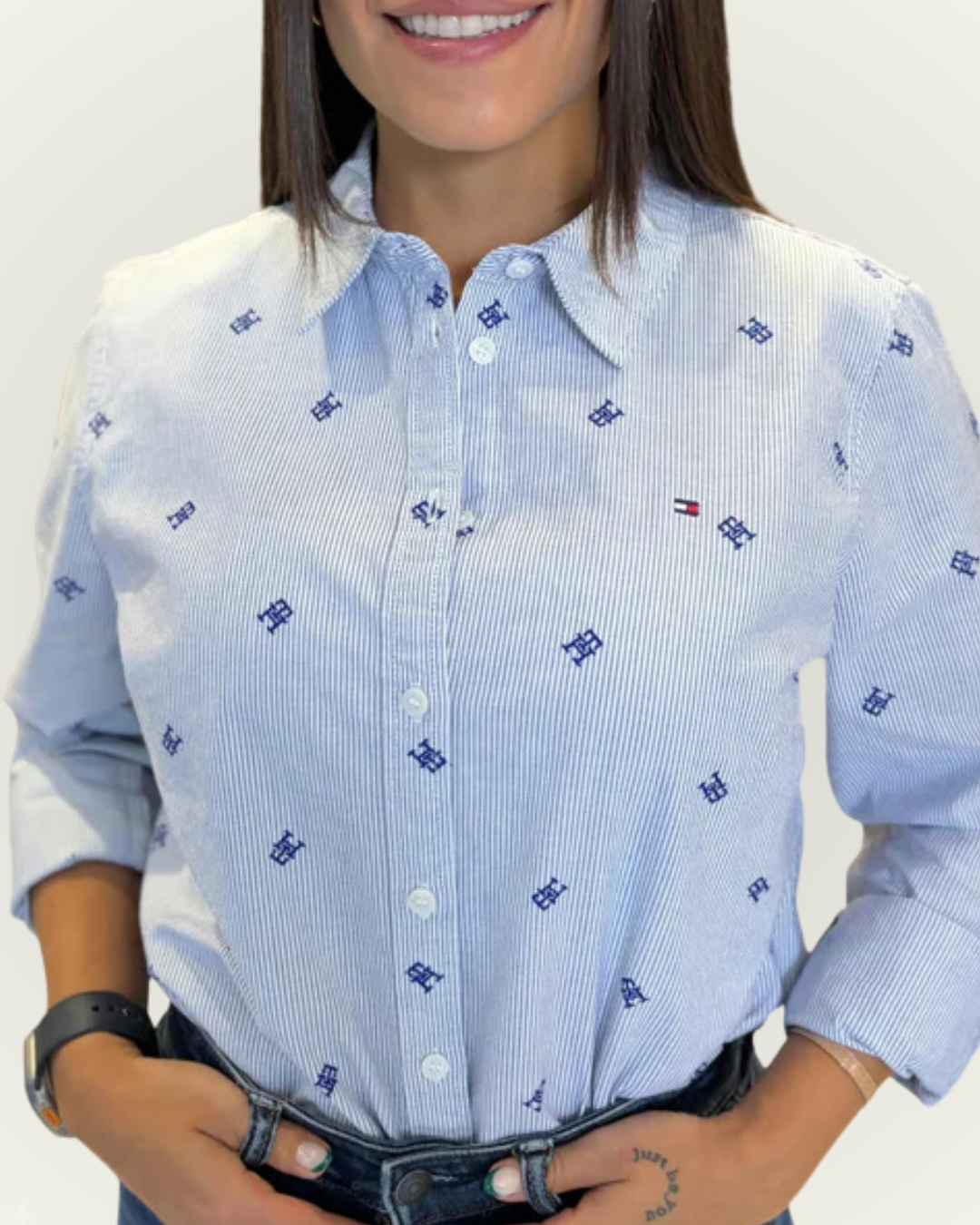 Camisera Tommy Hilger rayas celestes estampada