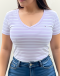 Blusa Tommy Hilfiger color lila rayas blancas