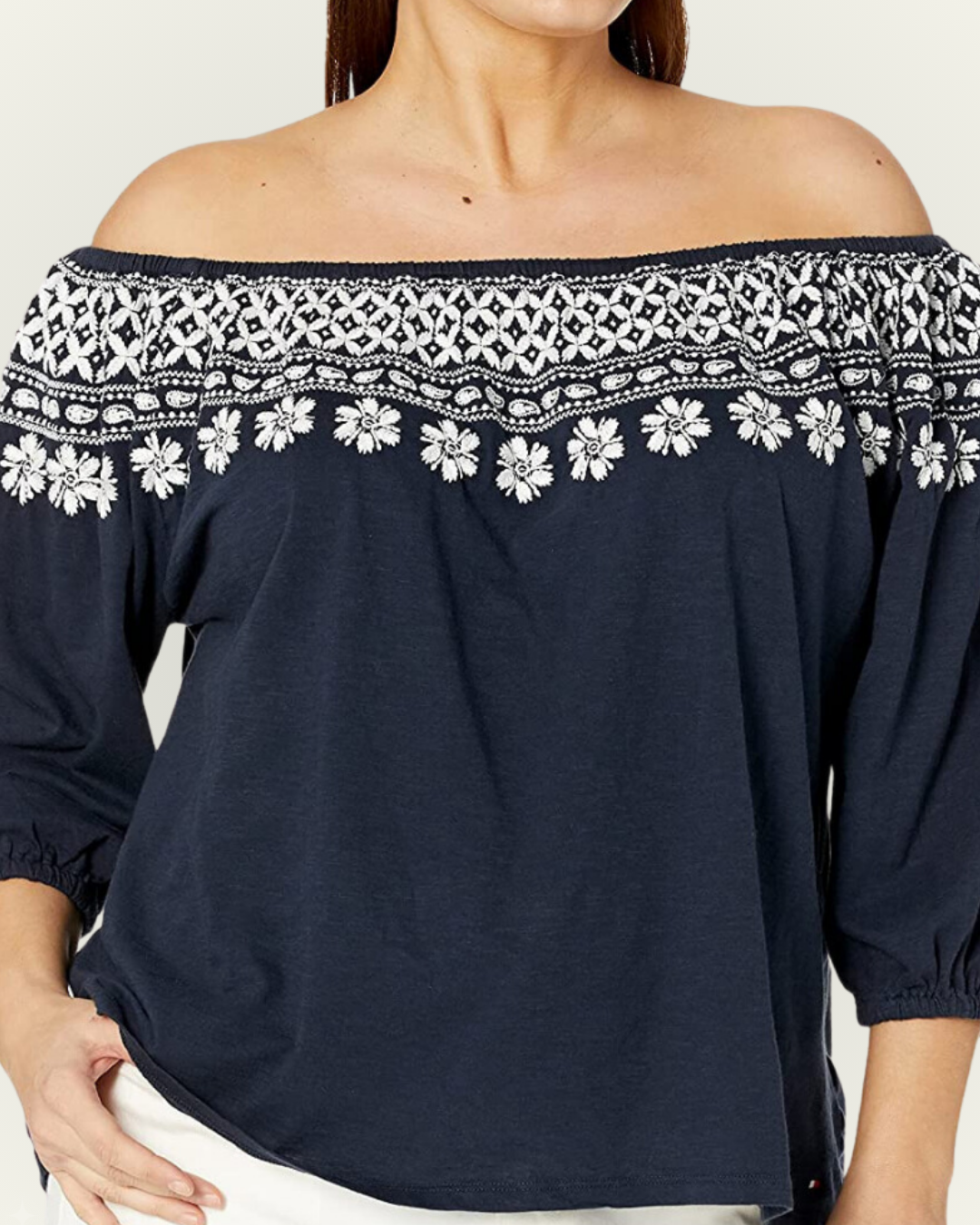 Blusa Tommy Hilfiger color azul estilo campesino