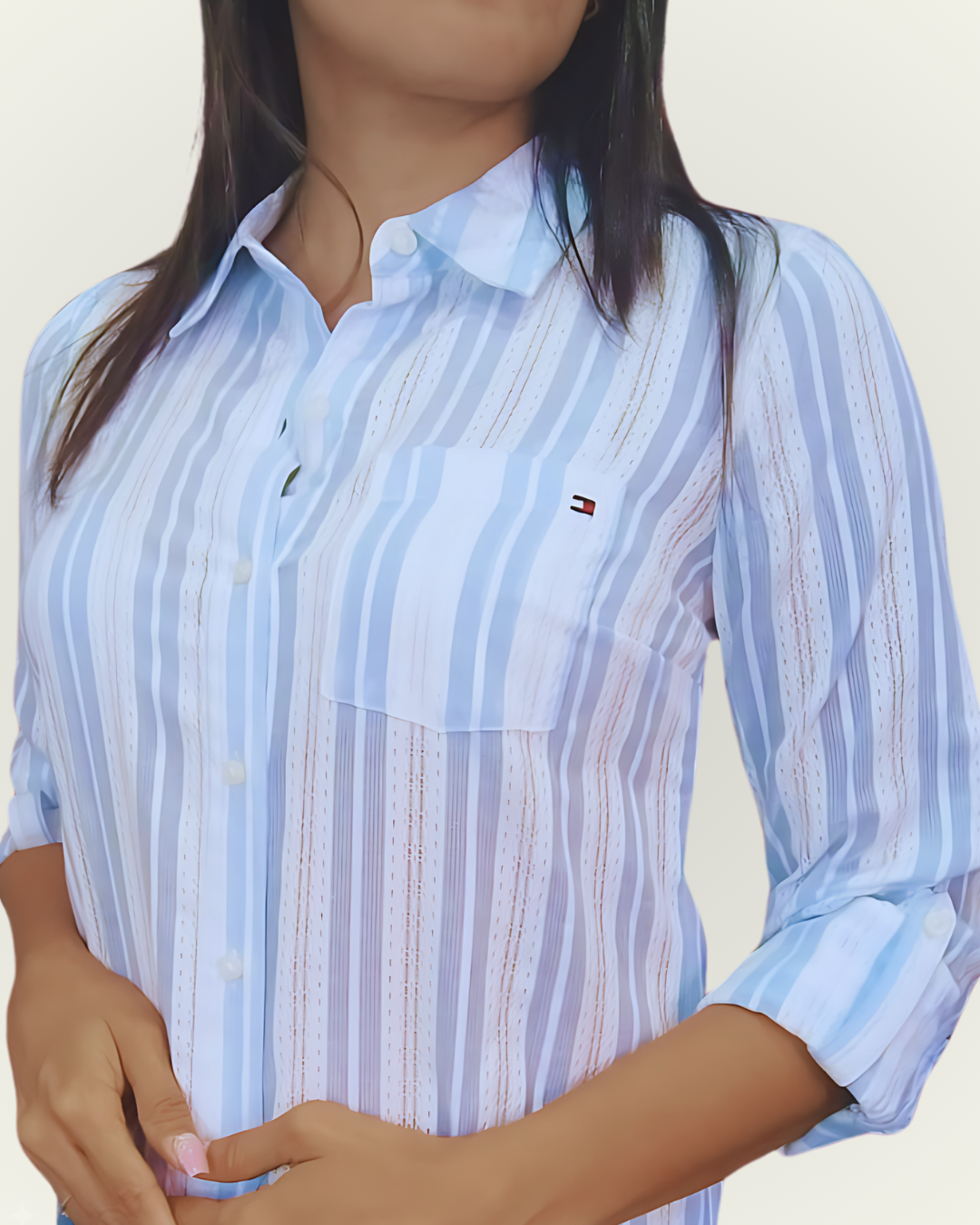 Camisera Tommy Hilfiger color blanco rayas celeste