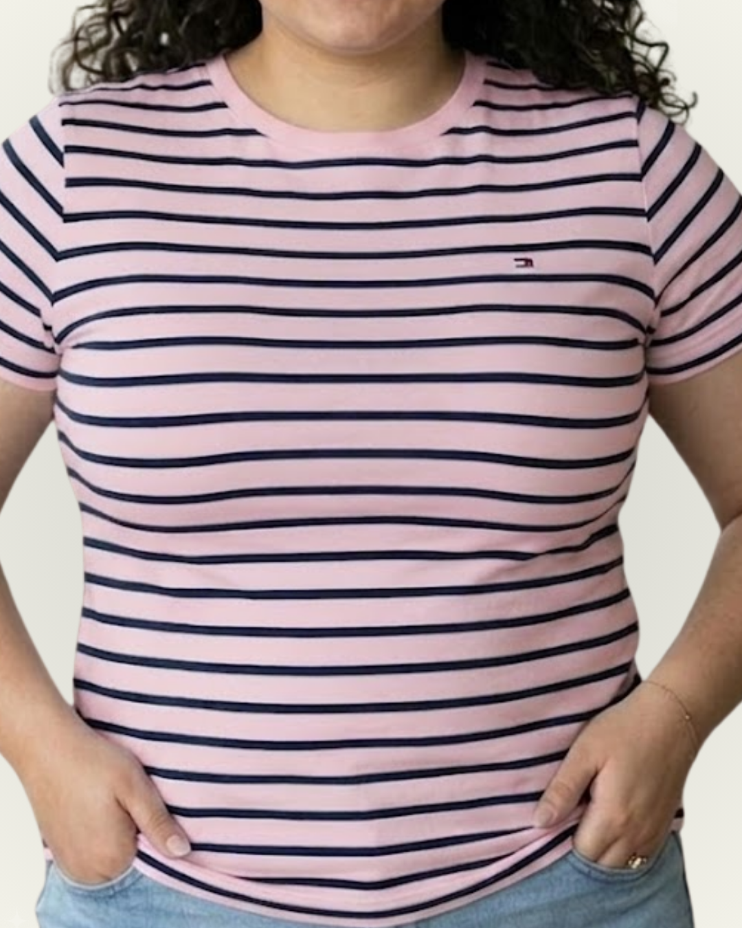 Blusa Tommy Hilfiger color rosado rayas azules