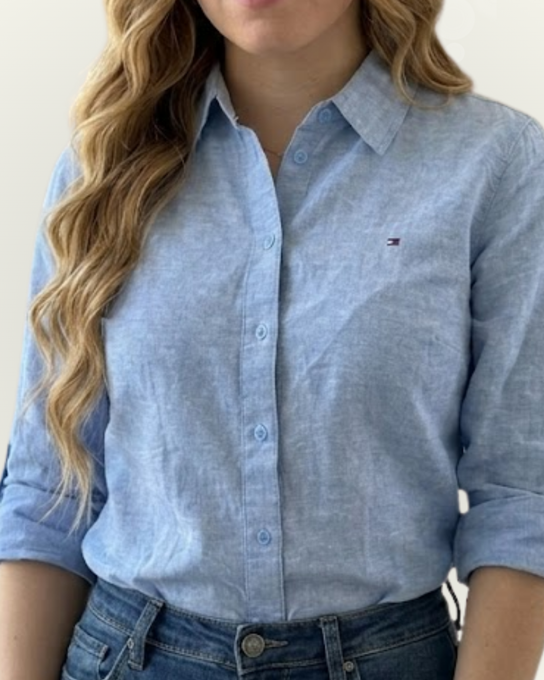 Camisera de lino Tommy Hilfiger color celeste