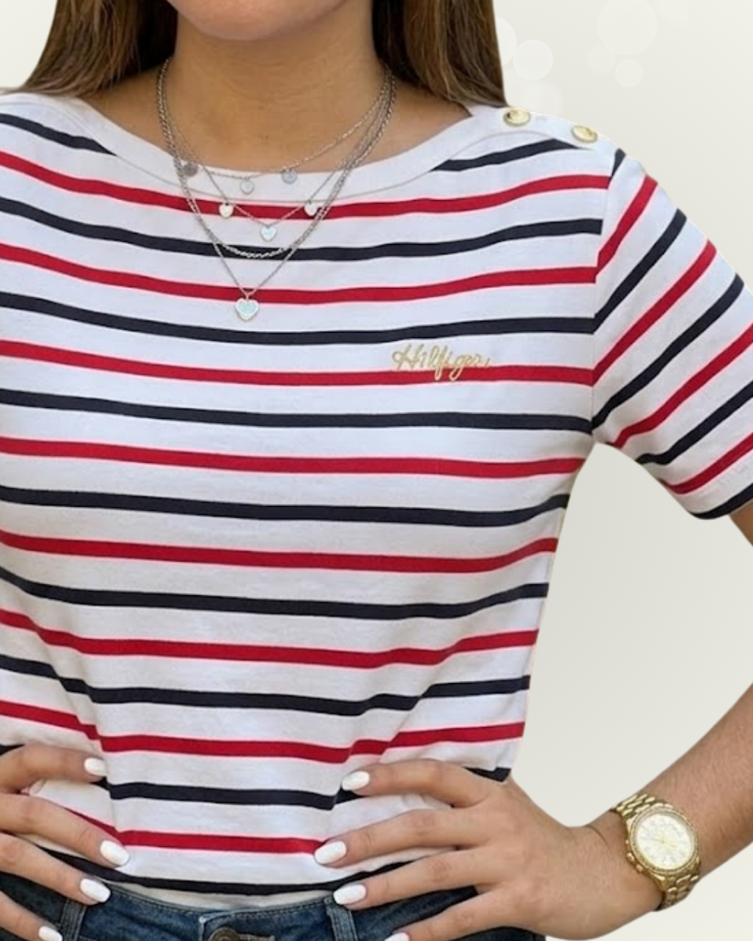 Blusa Tommy Hilfiger color blanco rayas multicolor
