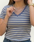 Blusa Tommy Hilfiger color beige rayas azules